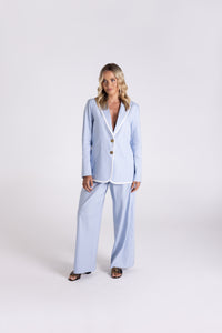 Linen Mix Wide Leg Pant Blue