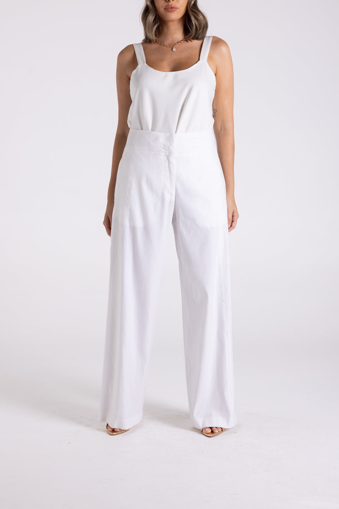 Linen Mix Wide Leg Pants White