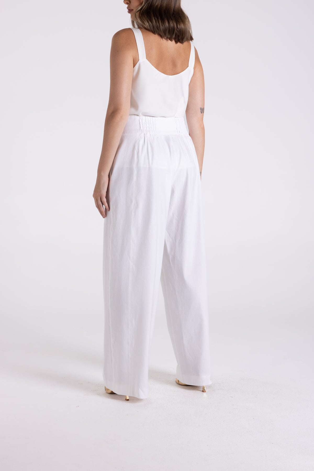 Linen Mix Wide Leg Pants White