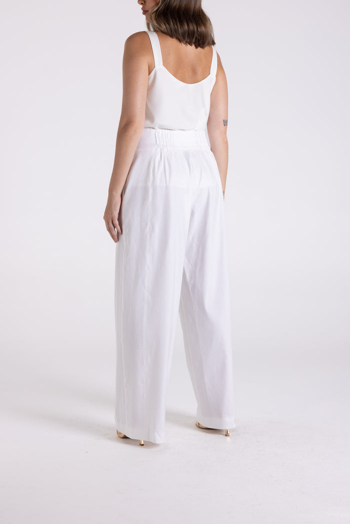 Linen Mix Wide Leg Pants White