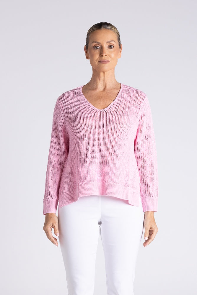 V Neck Yarn Knit Candy Pink