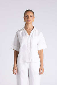 Wide Leg Linen Pant White