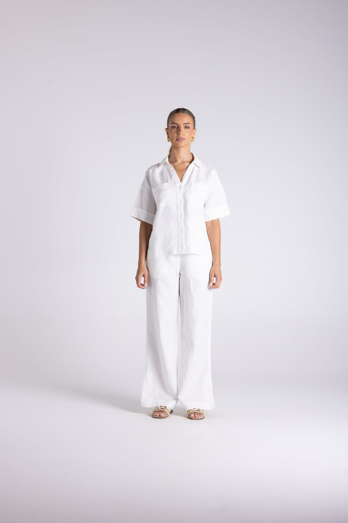 Wide Leg Linen Pant White