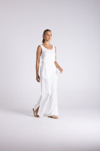 Wide Leg Linen Pant White