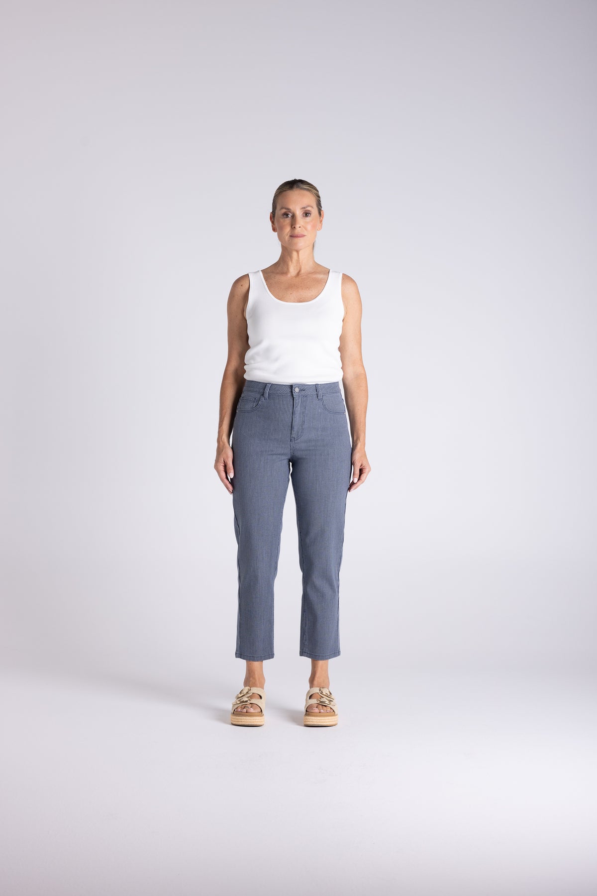 Mini Stripe 7/8 Slim Jean Navy White