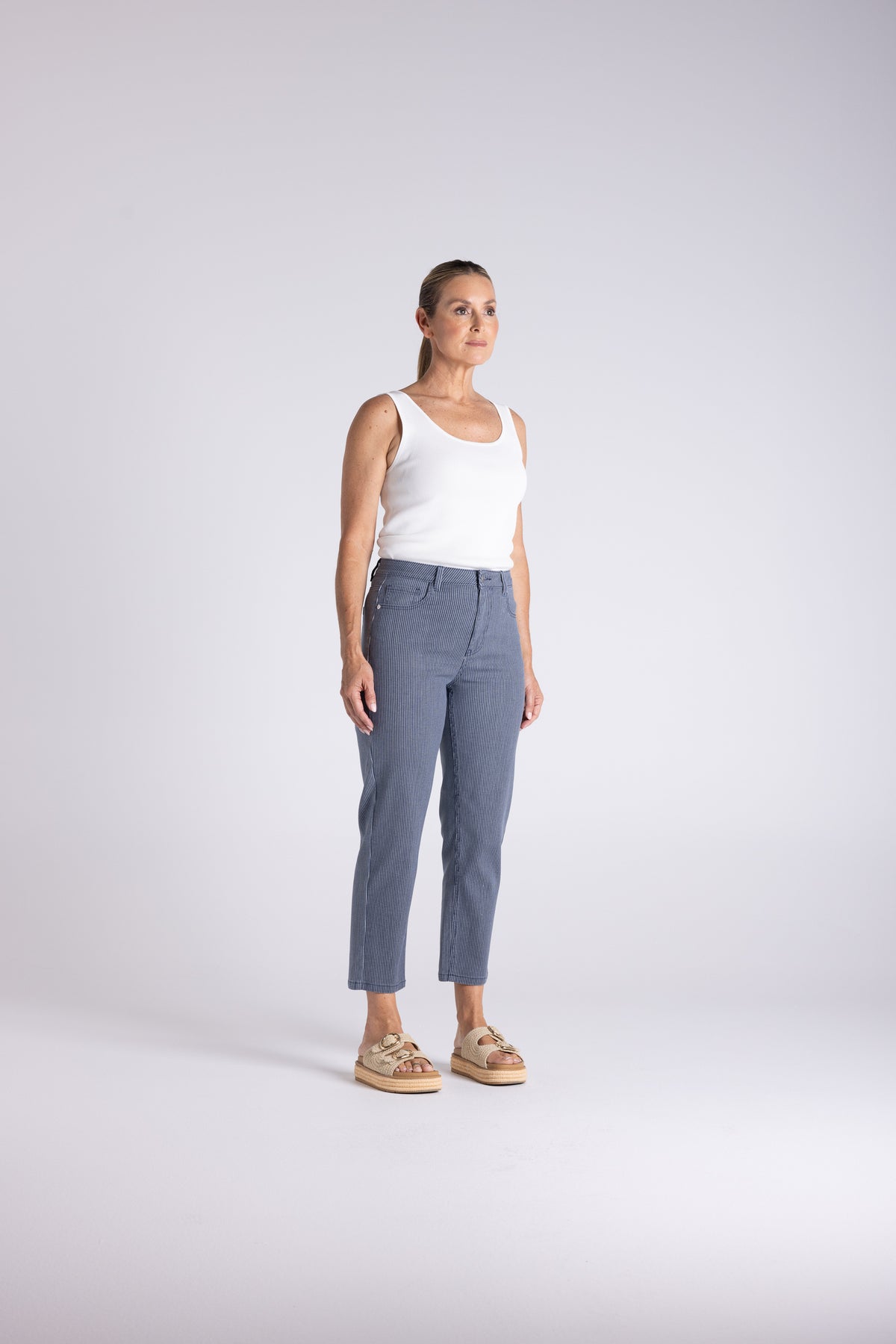 Mini Stripe 7/8 Slim Jean Navy White
