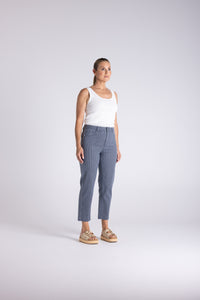 Mini Stripe 7/8 Slim Jean Navy White