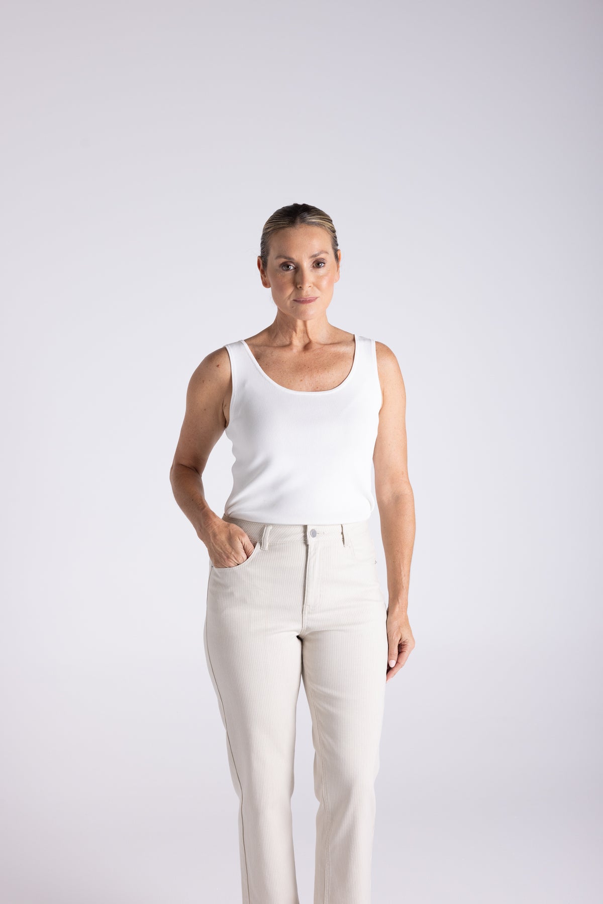 Mini Stripe 7/8 Slim Staw White