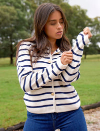 Gabrielle Striped Knit Jacket Ivory