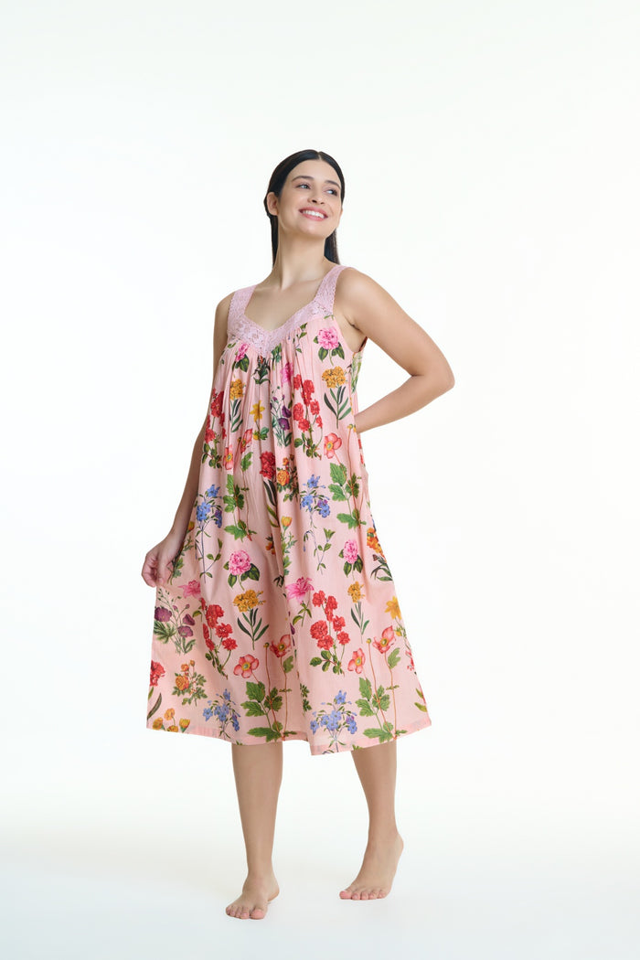 Lace V Neck Nightie Pink Floral