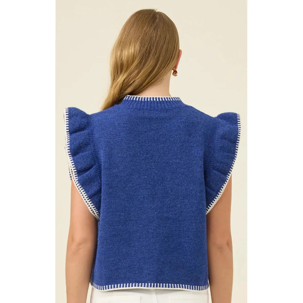 Athena Frill Knit Top Cobalt