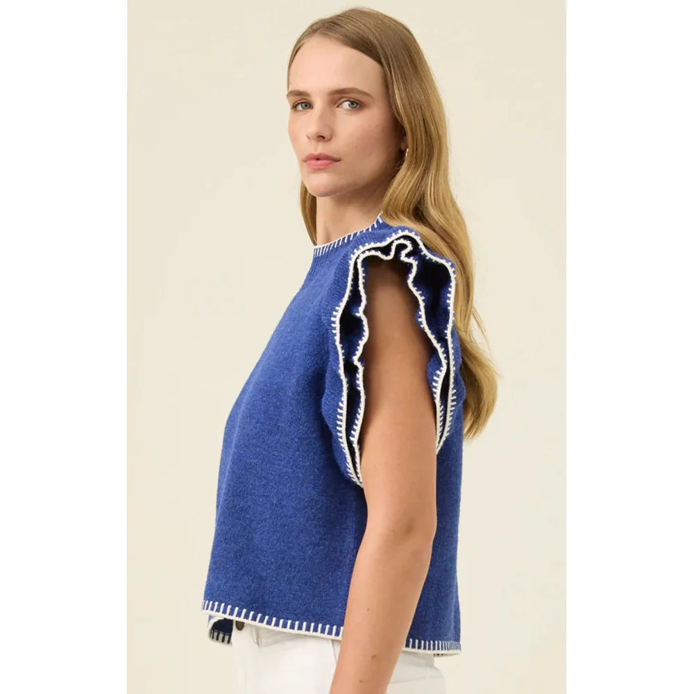 Athena Frill Knit Top Cobalt