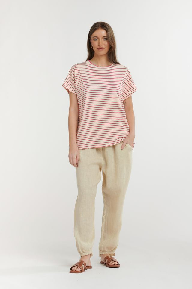 Stripe Top Cream Fuchsia