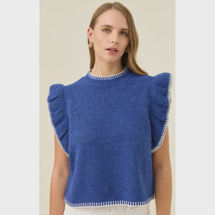 Athena Frill Knit Top Cobalt