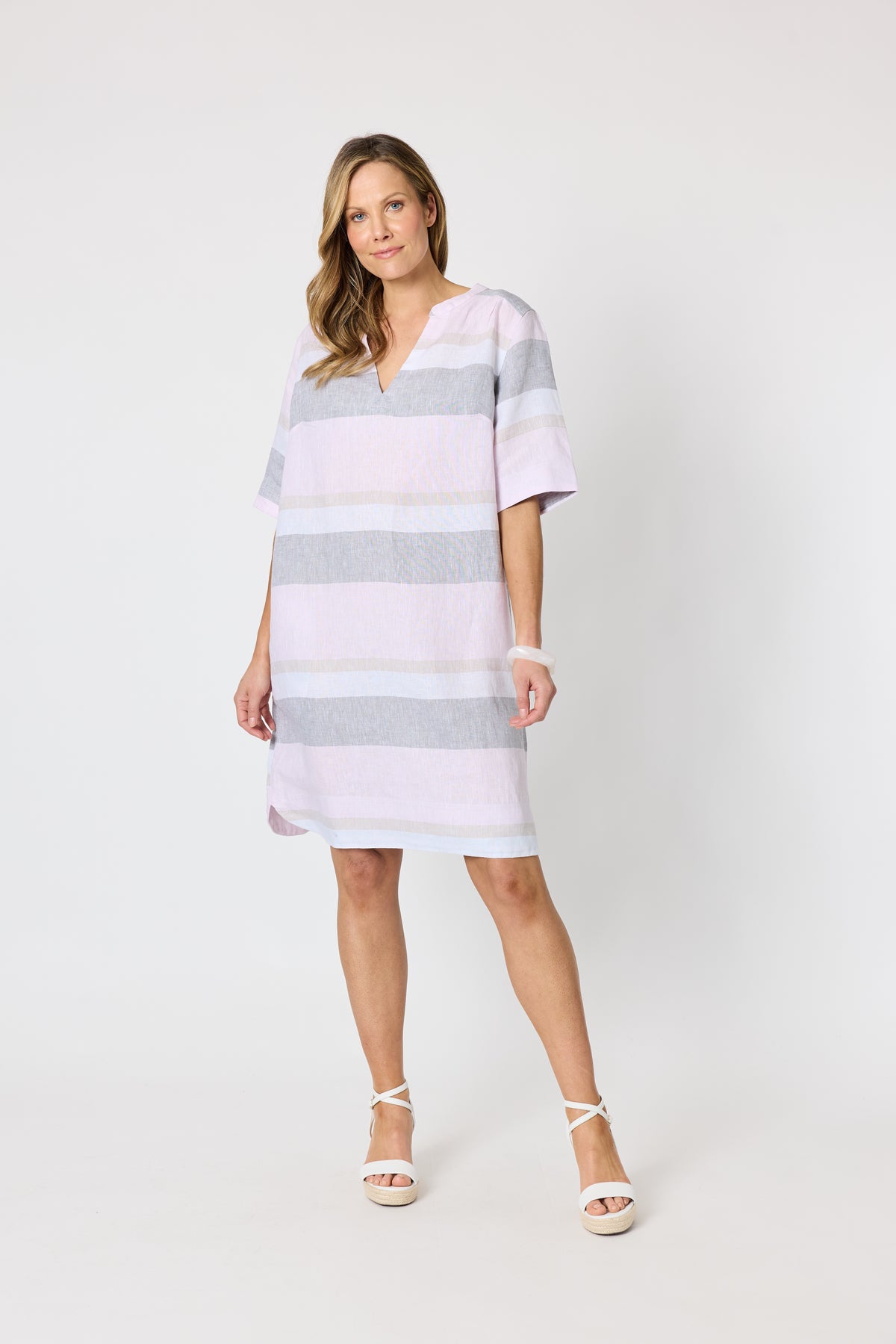 Paros Stripe Dress Pink