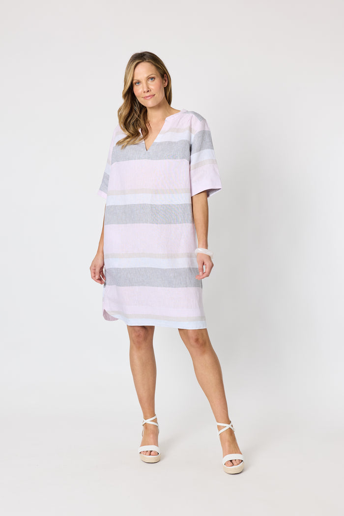 Paros Stripe Dress Pink