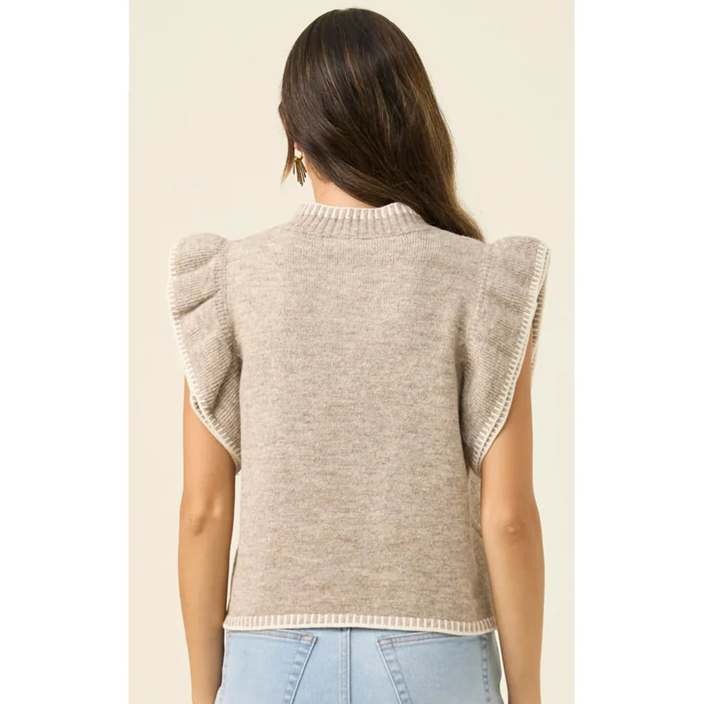 Athena Frill Knit Top Stone