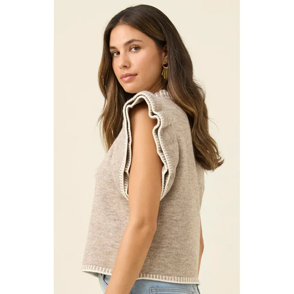Athena Frill Knit Top Stone
