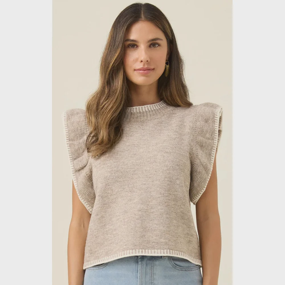 Athena Frill Knit Top Stone