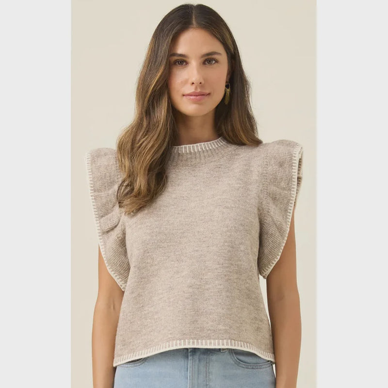 Athena Frill Knit Top Stone