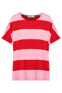 Jardin Stripe Tee Pink Red O/S