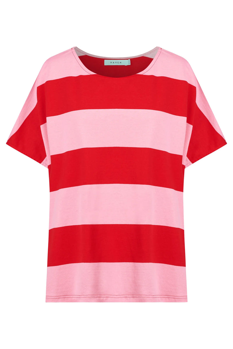 Jardin Stripe Tee Pink Red O/S