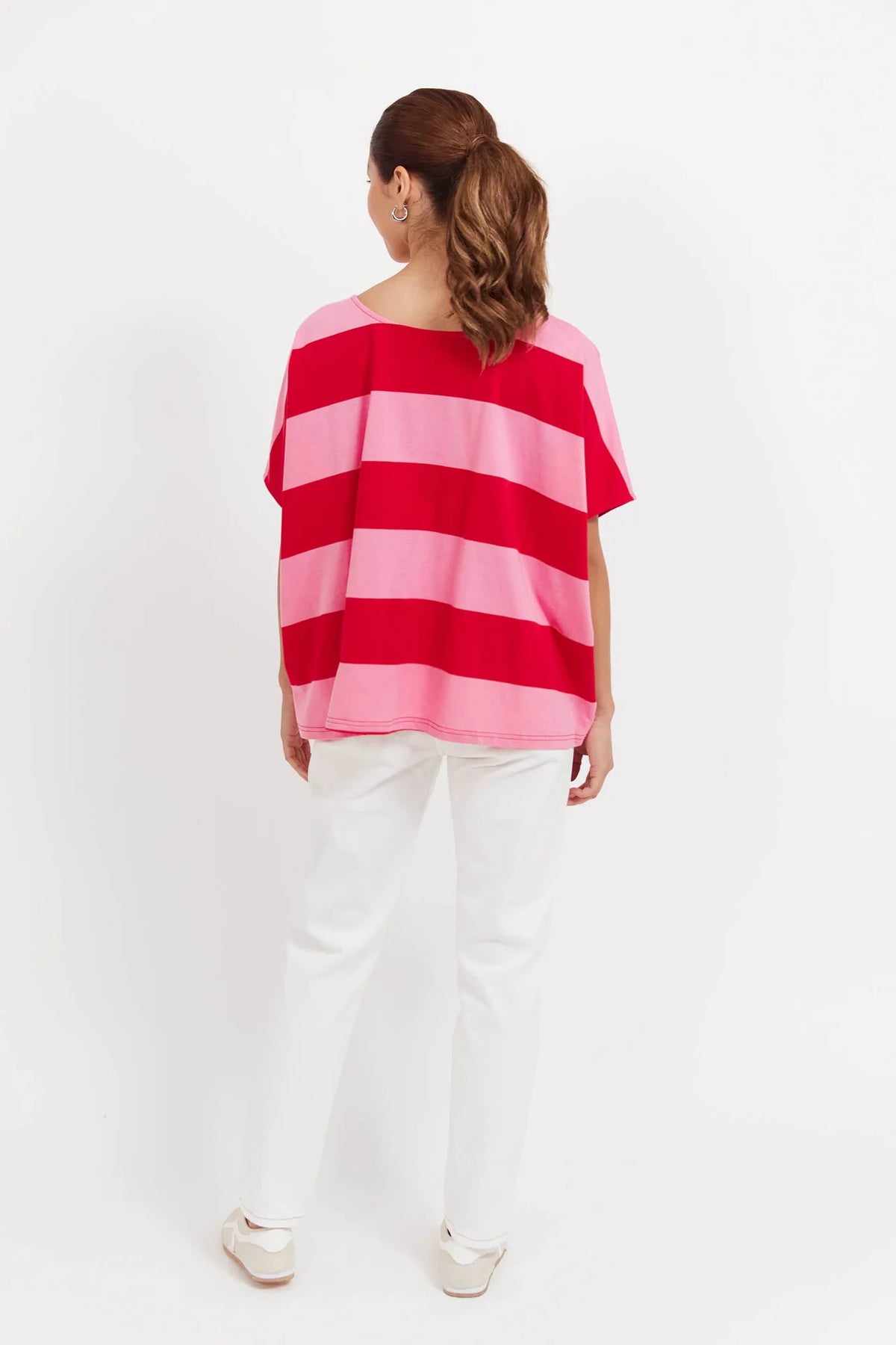 Jardin Stripe Tee Pink Red O/S