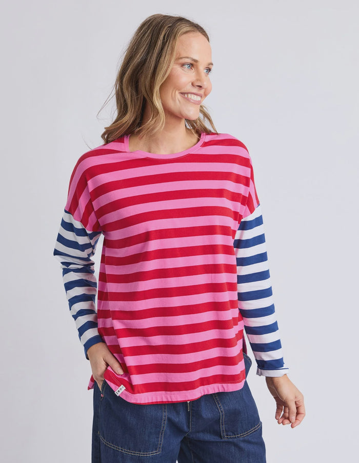 Rouge Stripe Long Sleeve Tee Hot Pink