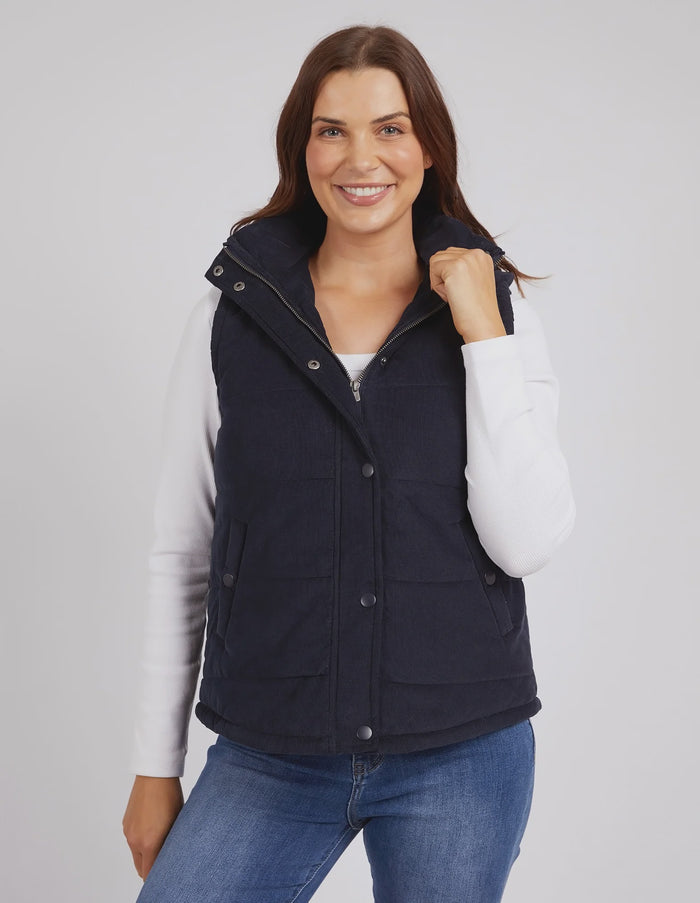 Cord Puffer Vest Navy