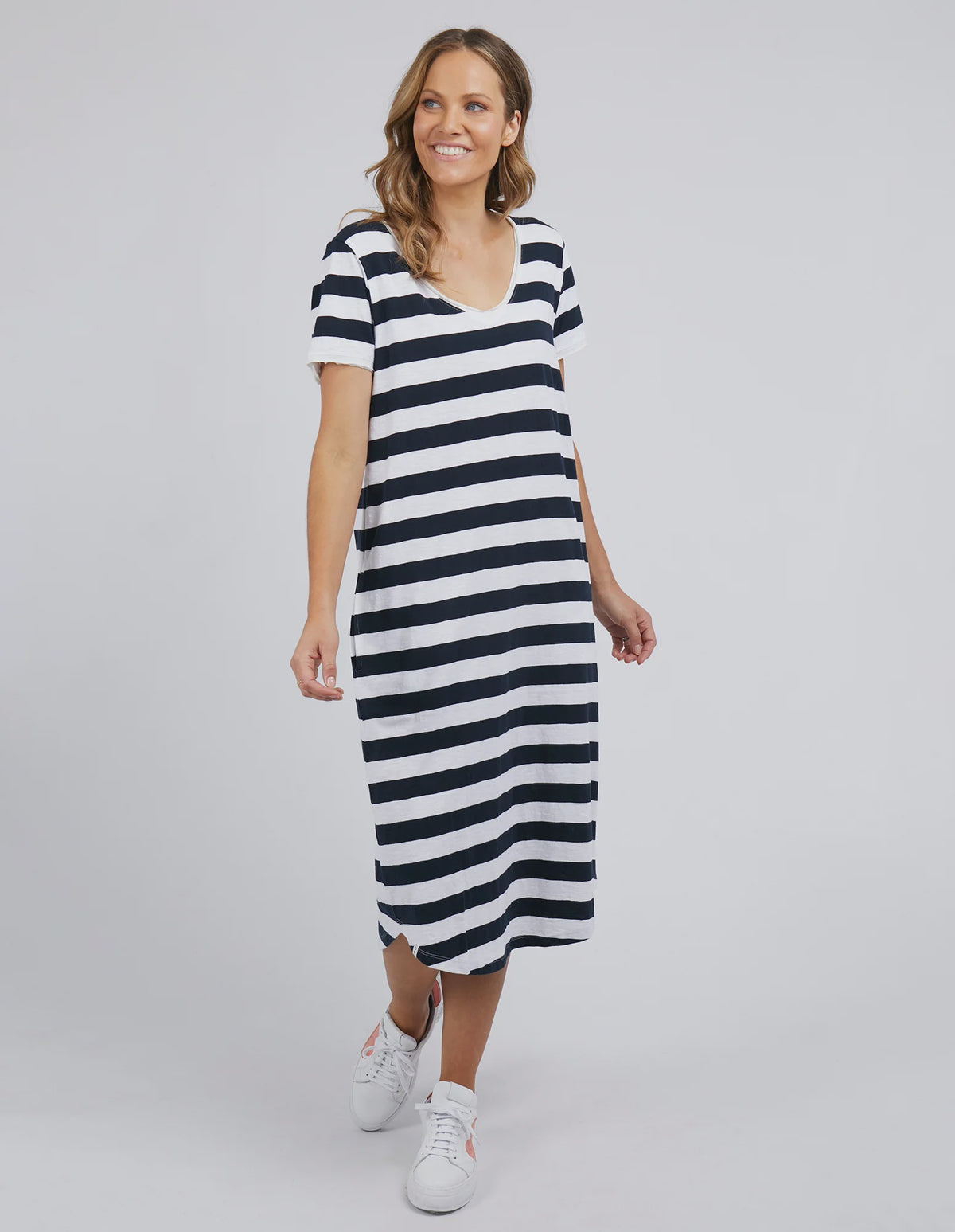 Maeve Midi Dress Navy White Stripe