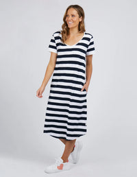 Maeve Midi Dress Navy White Stripe