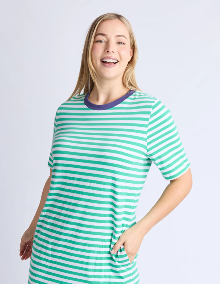 Merry Tee Dress Green Stripe