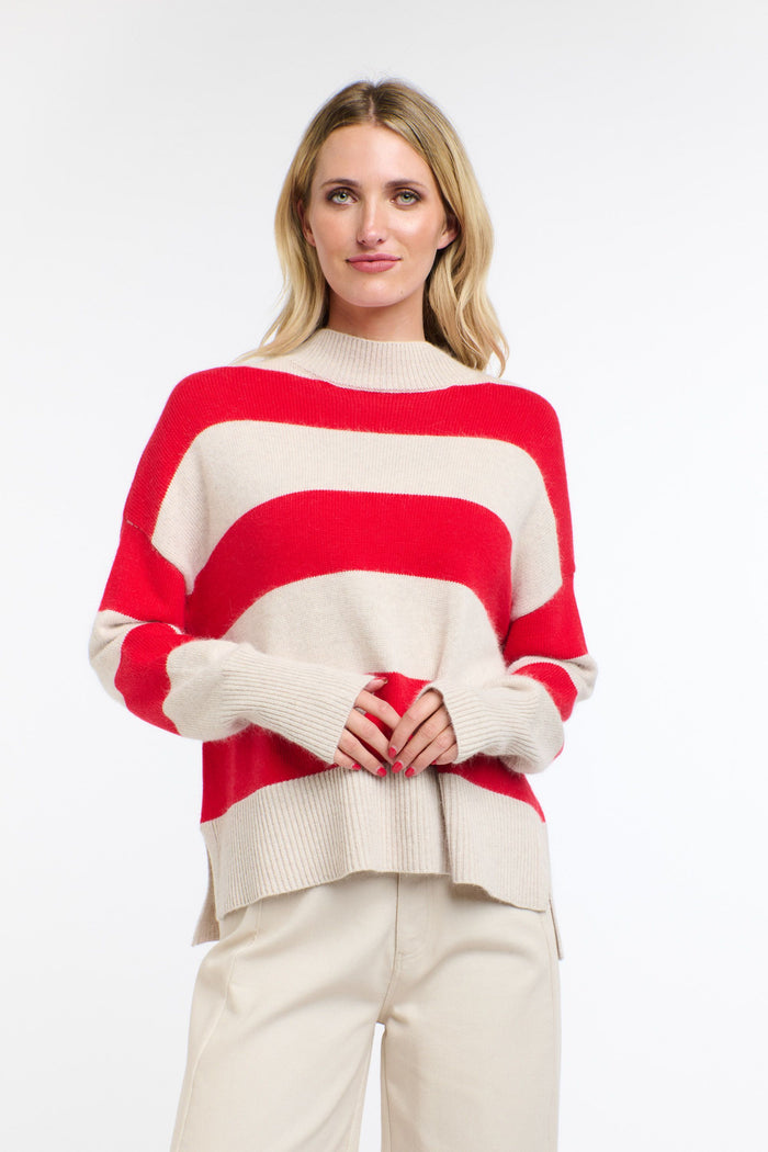 Gracie Angora Stripe Knit Red