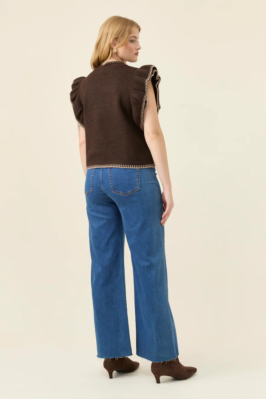 Athena Frill Knit Top Chocolate