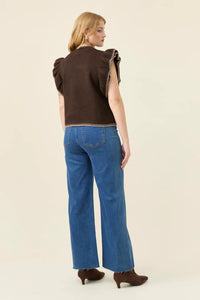 Athena Frill Knit Top Chocolate
