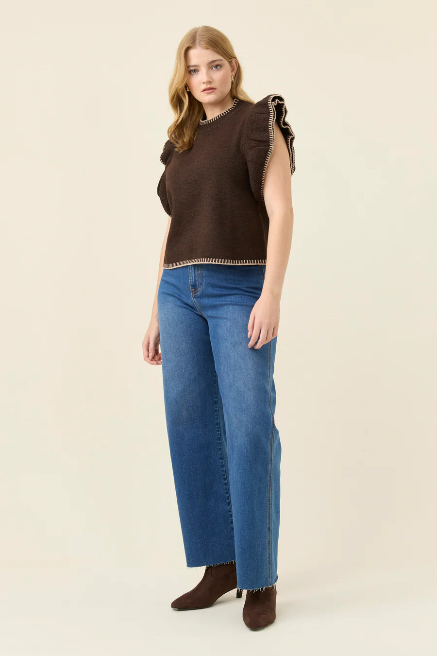 Athena Frill Knit Top Chocolate
