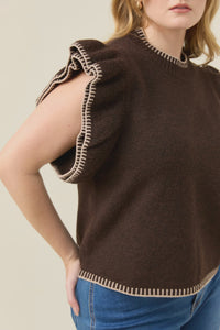 Athena Frill Knit Top Chocolate