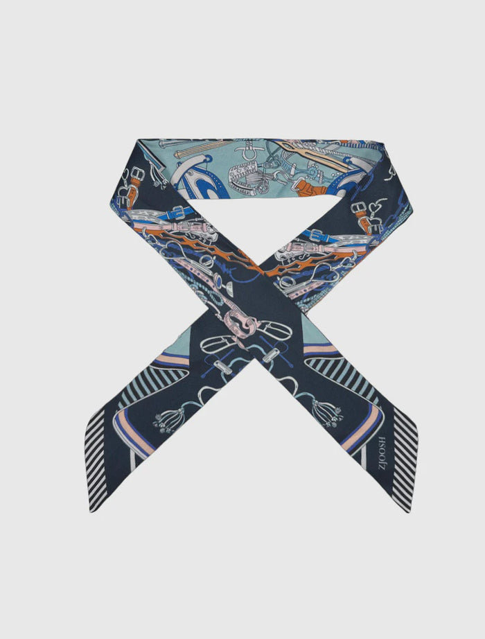 Navy Belts & Chains Neck Scarf