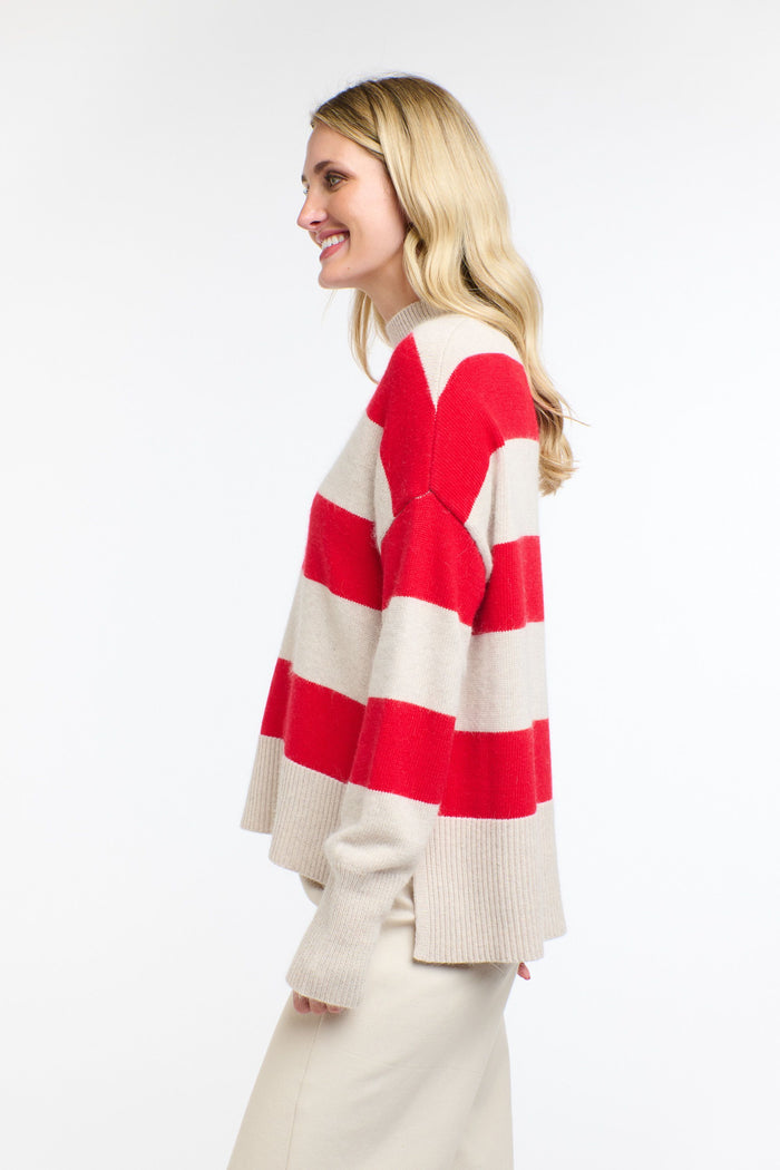Gracie Angora Stripe Knit Red
