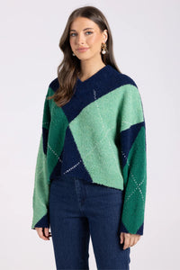 High V Neck Sweater Diamond Navy