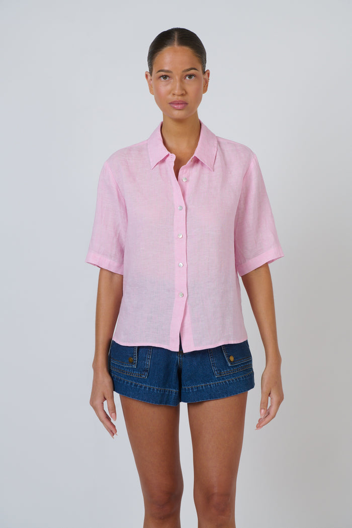 Bonbon S/S  Linen Shirt Pink