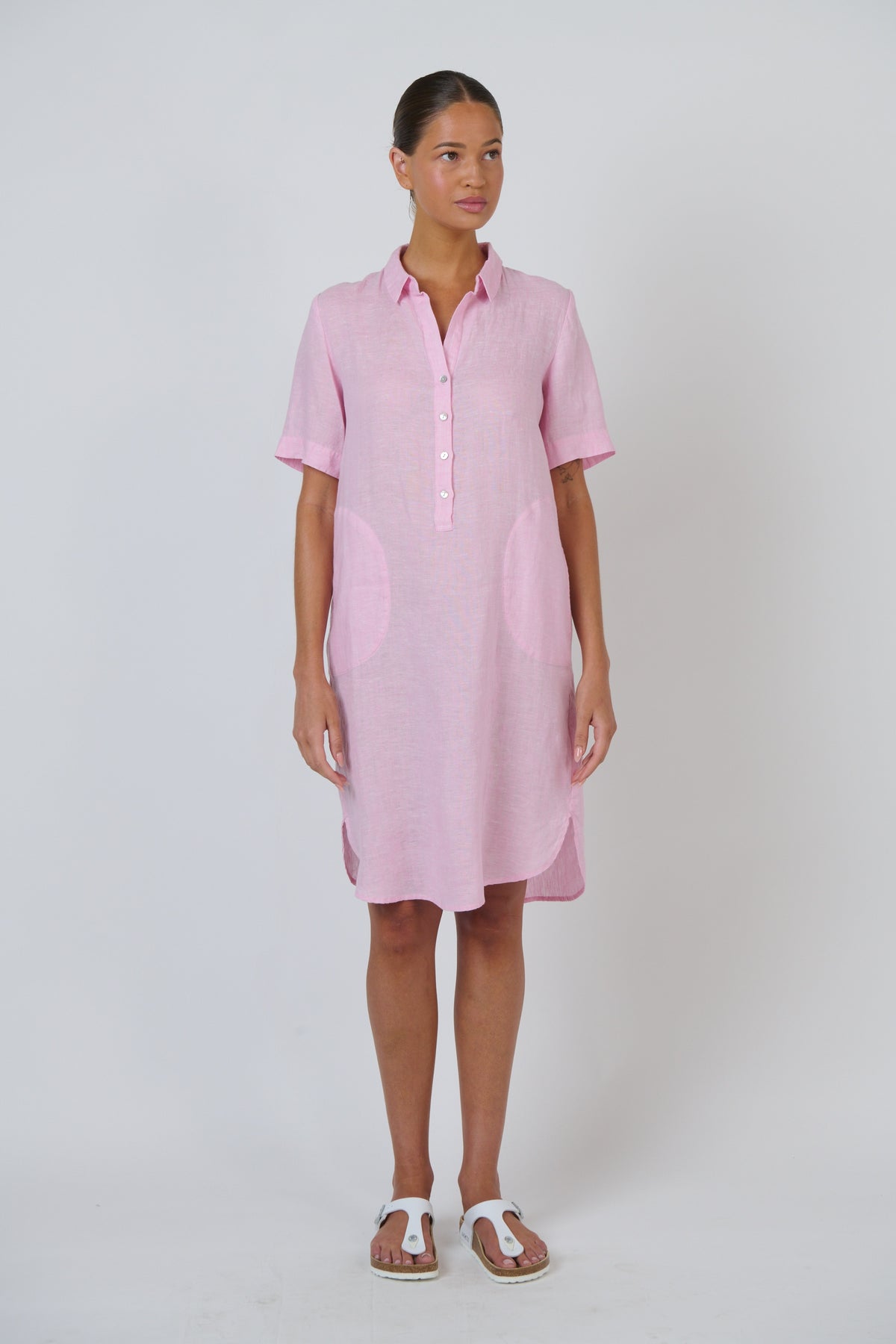 Bonbon Linen Shirt Dress Pink