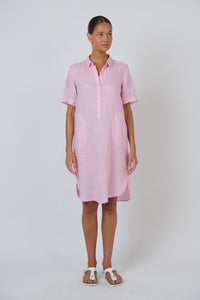 Bonbon Linen Shirt Dress Pink