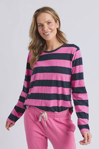 Spritz Stripe L/S Tee Hot Pink