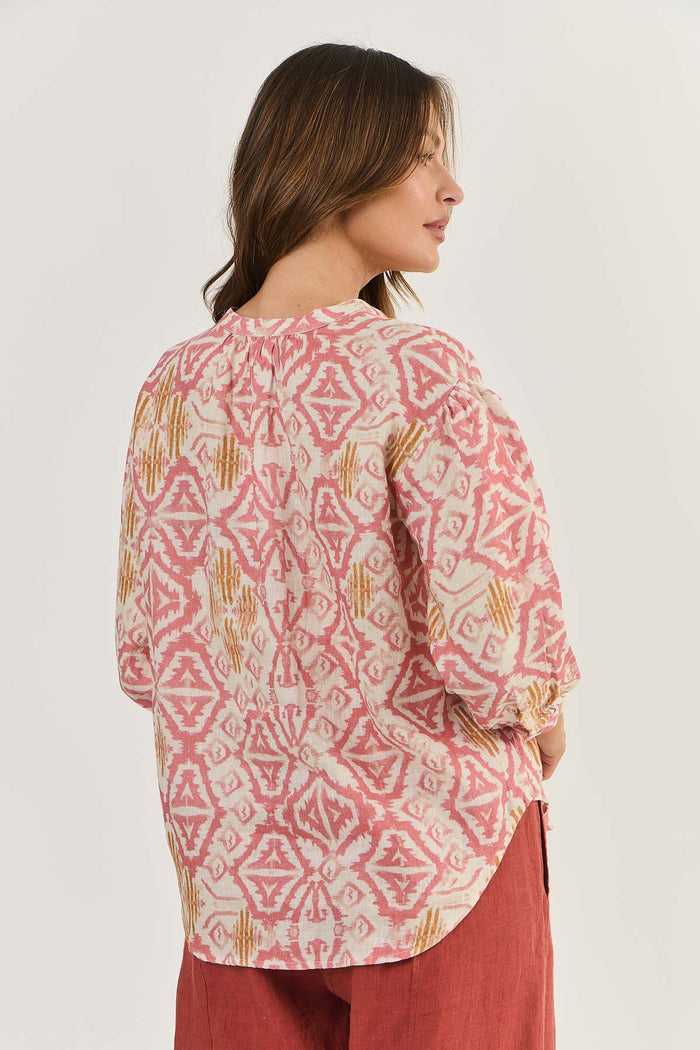 Long Sleeve Linen Top Ikat