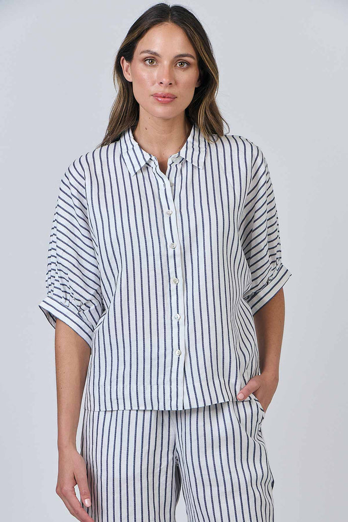 Blueberry Stripe Linen Blouse