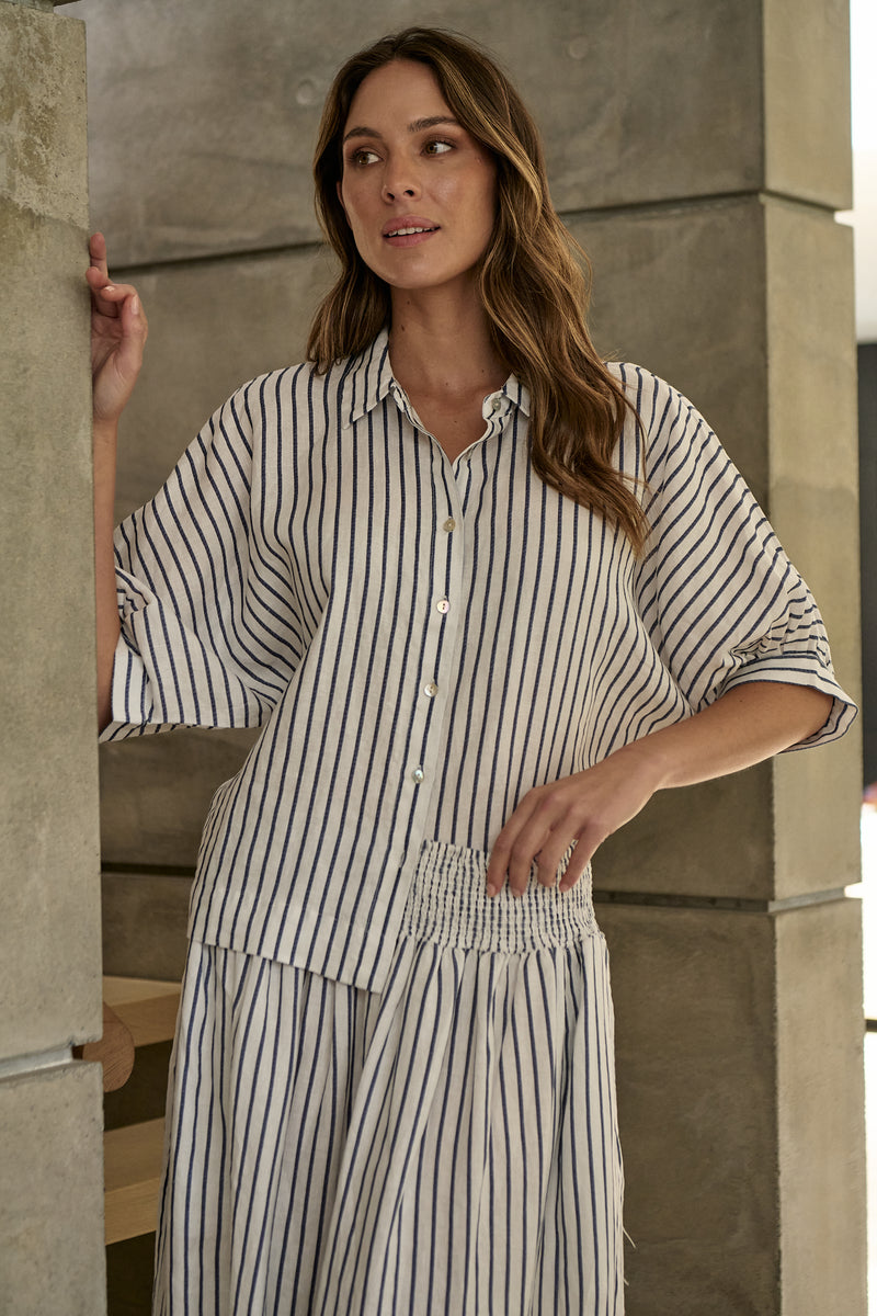 Blueberry Stripe Linen Blouse