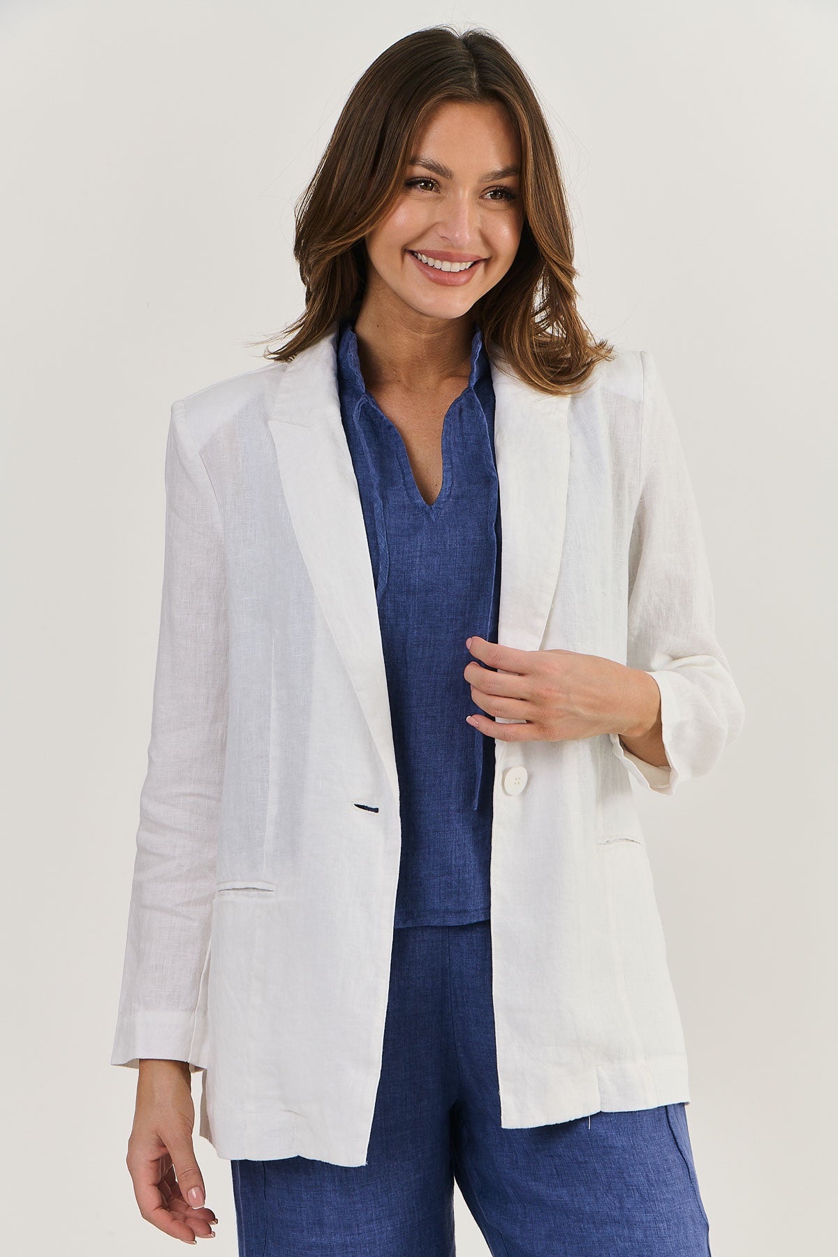 Linen Tux Jacket White