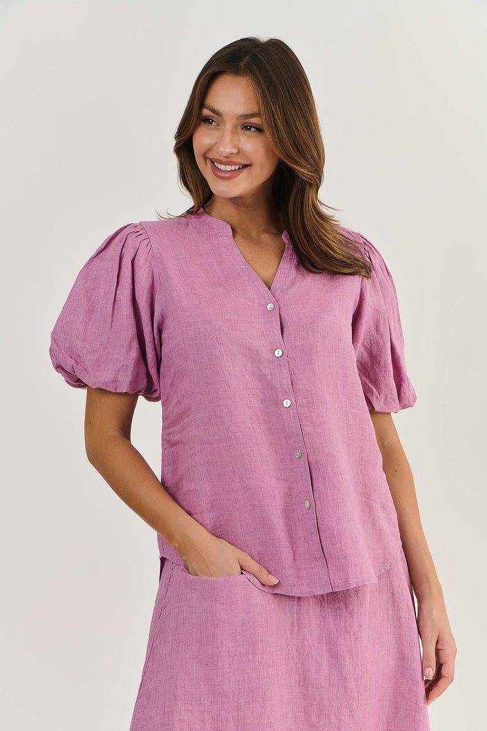 Puff Linen Top Fig