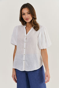 Puff Linen Top White